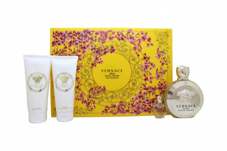 Versace Eros pour Femme Gift Set 100ml EDP + 5ml EDP + 100ml Body Lotion + 100ml Shower Gel
