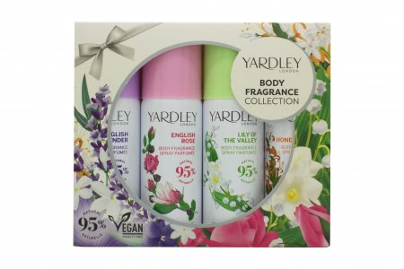 Yardley Body Spray Gift Set 50ml English Lavender + 50ml English Rose + 50ml Lily Of The Valley + 50ml English Honeysuckle