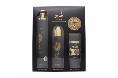Lattafa Perfumes Asad Gift Set 100ml EDP + 200ml Perfume Spray + 300ml Air Freshener